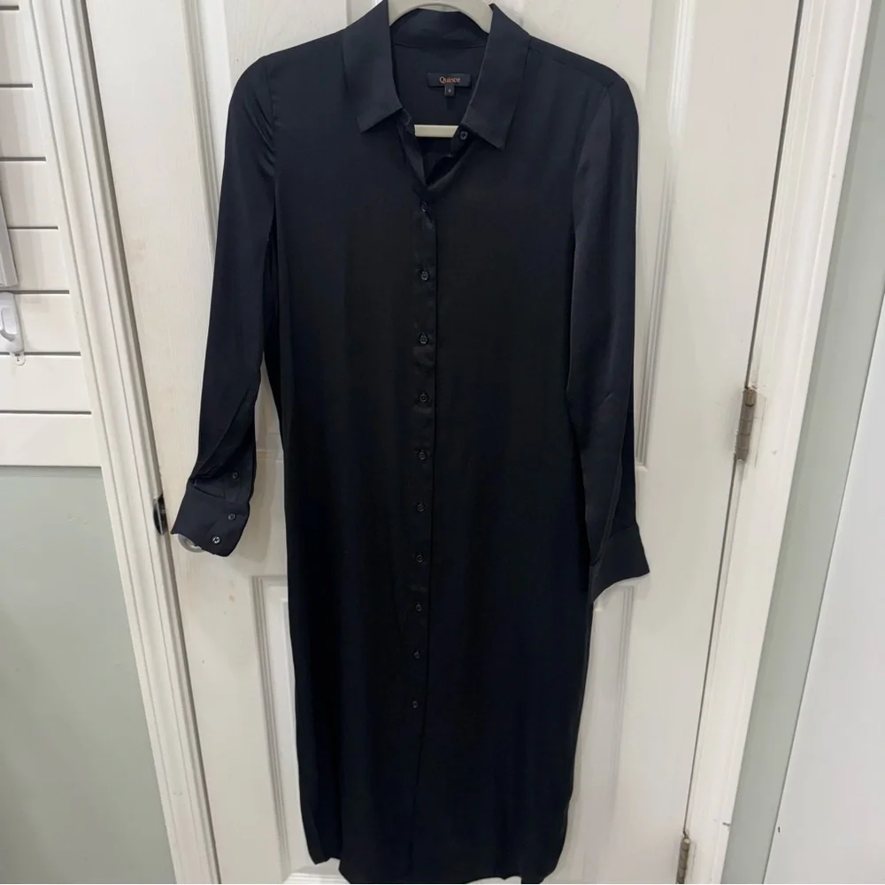 Quince black stretch washable silk shirtdress size small- NWOT - Picture 14 of 16